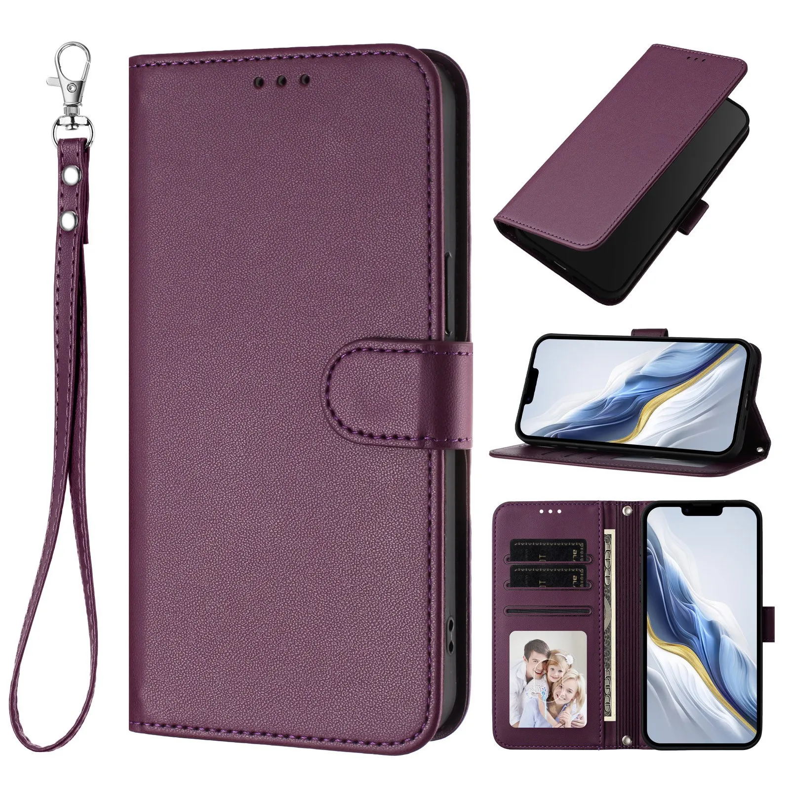 Wrist Strap Phone Case for Nokia G400 C300 G42 N11 G21 G11 XR20 X30 C32 C30 C12 Leather Lanyard 3 Cards Slot Wallet Flip Cover - view 4