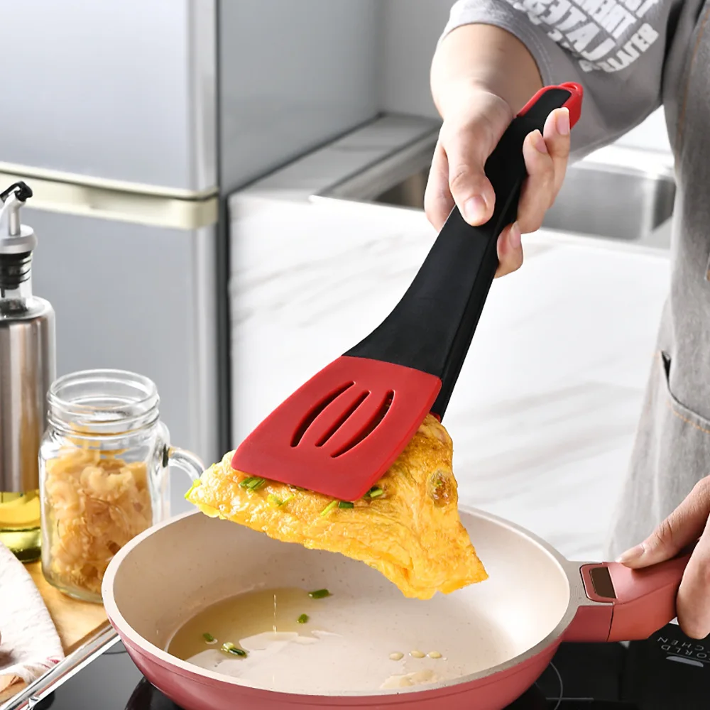 2 In 1 Silica gel Grip Flip Tongs Egg Spatula Tongs Steak Spatula Tongs Clamp Pancake Fried Turners Kitchen Accessories