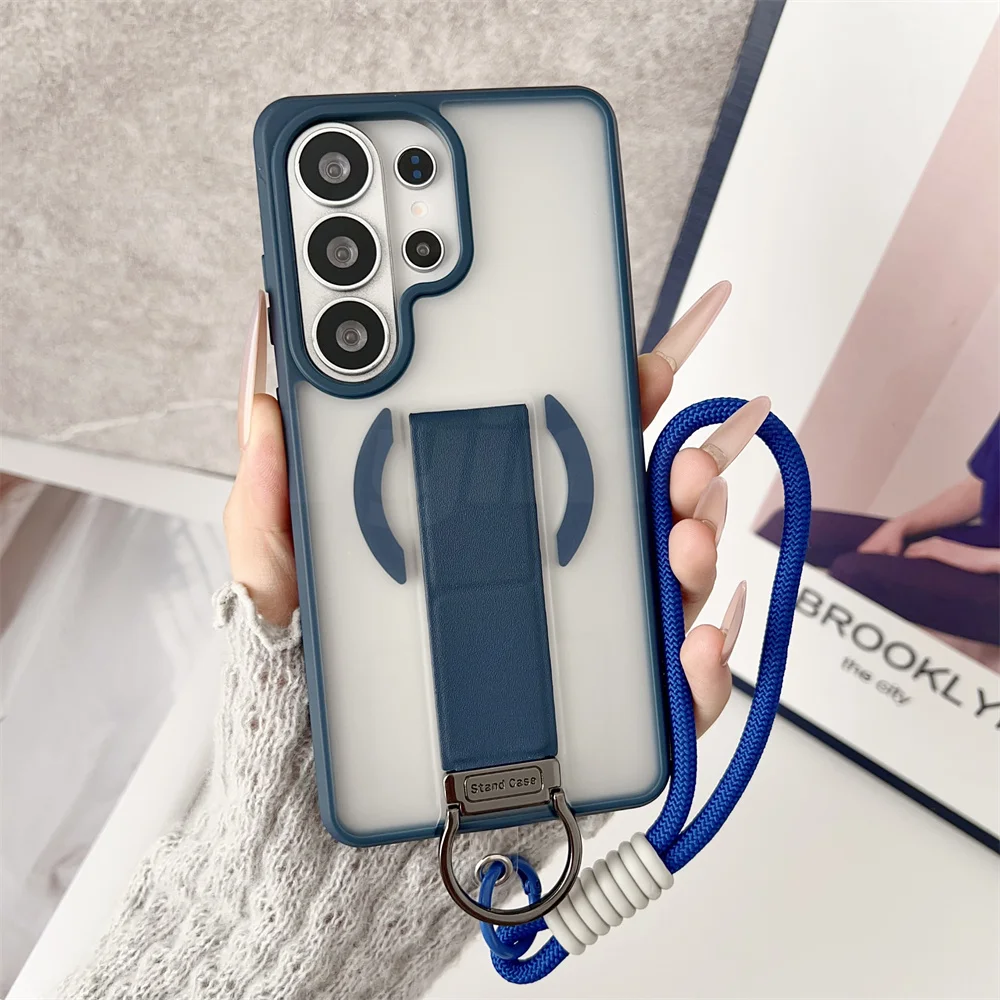 Für Samsung S26 S25 Matt Transluzent Für Magsafe Kabelloses Laden Hülle Für Galaxy S24 Ultra S23 Plus Faltbarer Ständer Magnetische Abdeckung