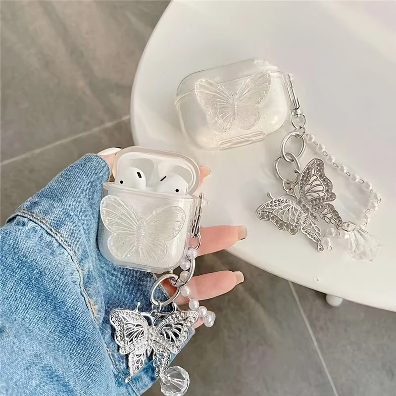 Luxury Bling Glitter Butterfly Clear Earphone Case For Airpods Pro 2 Wireless Cover For Air Pods 3 2 1 Headset Soft Silicone Box