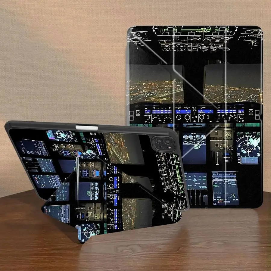 Airplane Cockpit Night View Pattern Tablet Case For iPad Pro 2025 Pro 11th 10th 9th 8th 7th 12.9inch Mini 6 7 Air 4 5 M3 M2 M4
