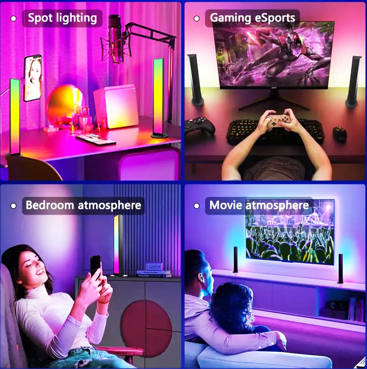 Barre luminose LED intelligenti RGB da 2 pezzi/set, luci d'atmosfera desktop USB, luce notturna, lampada ritmica, telecomando APP, sincronizzazione musicale B
