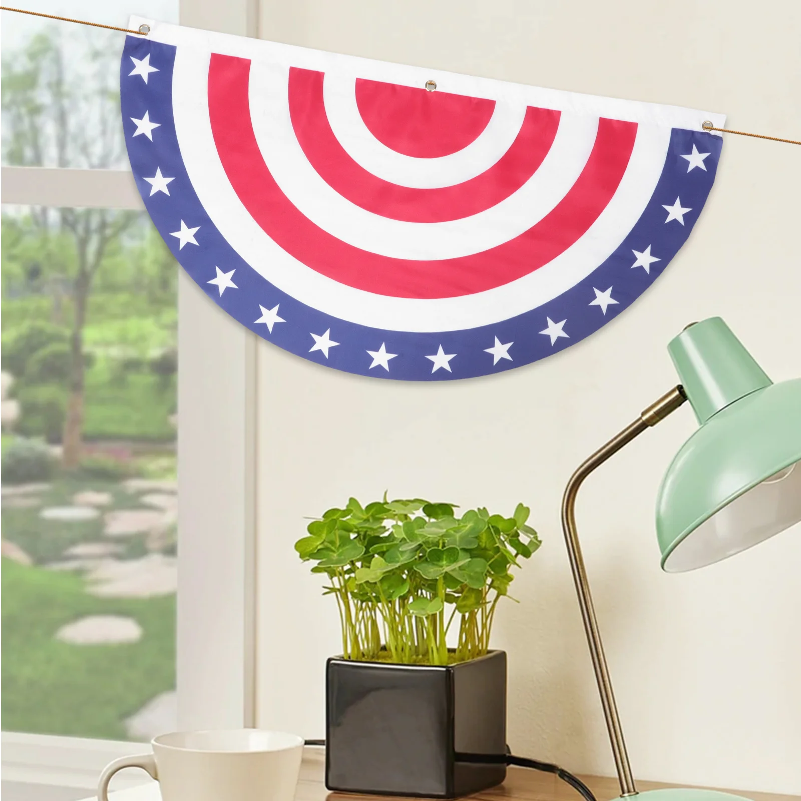

2Pcs American Fan Bunting Flag Patriotic Outdoor Hanging Banner for Independence Day Labor Day Porch Deck Party Decorations