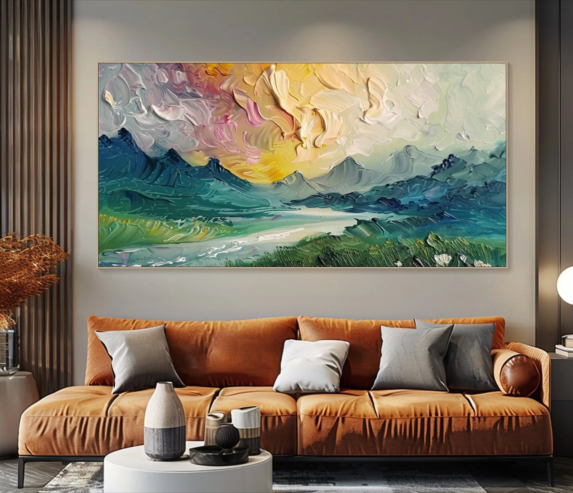 

New abstract large-size 100% handmade oil painting multicolor texture relief natural landscape painting for living room decor