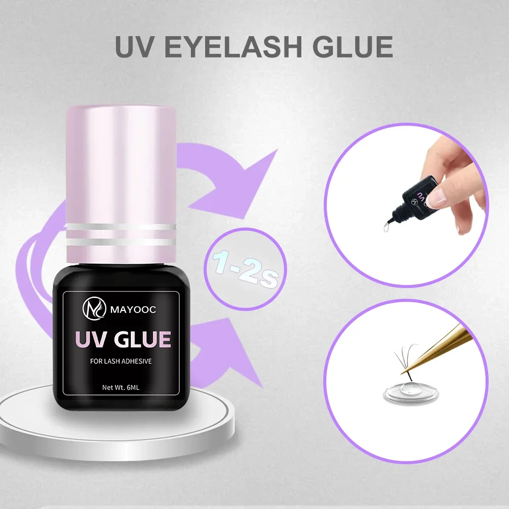 MAYOOC UV Eyelash Glue Adhesive Eyelash Extensions 0.1S Fast Drying Strong False Eye Lash Extension Glue Lasting Custom Logo