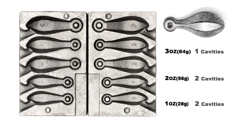 Dimatteo DIY Fishing Snapper Sinker Mould DMTSNSM/Small Combo Snapper Sinker 28g 56g 84g 5 Cavities