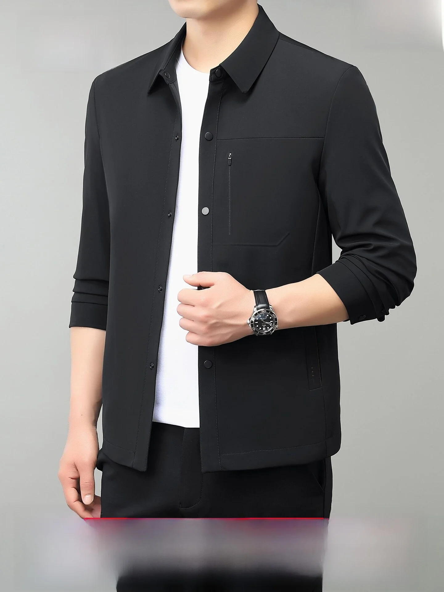 Casual Business Jacket for Men Standard Fit Pure Color Button up Sleeve Open Neck Casual Fashion Urban Style Nylon Spandex