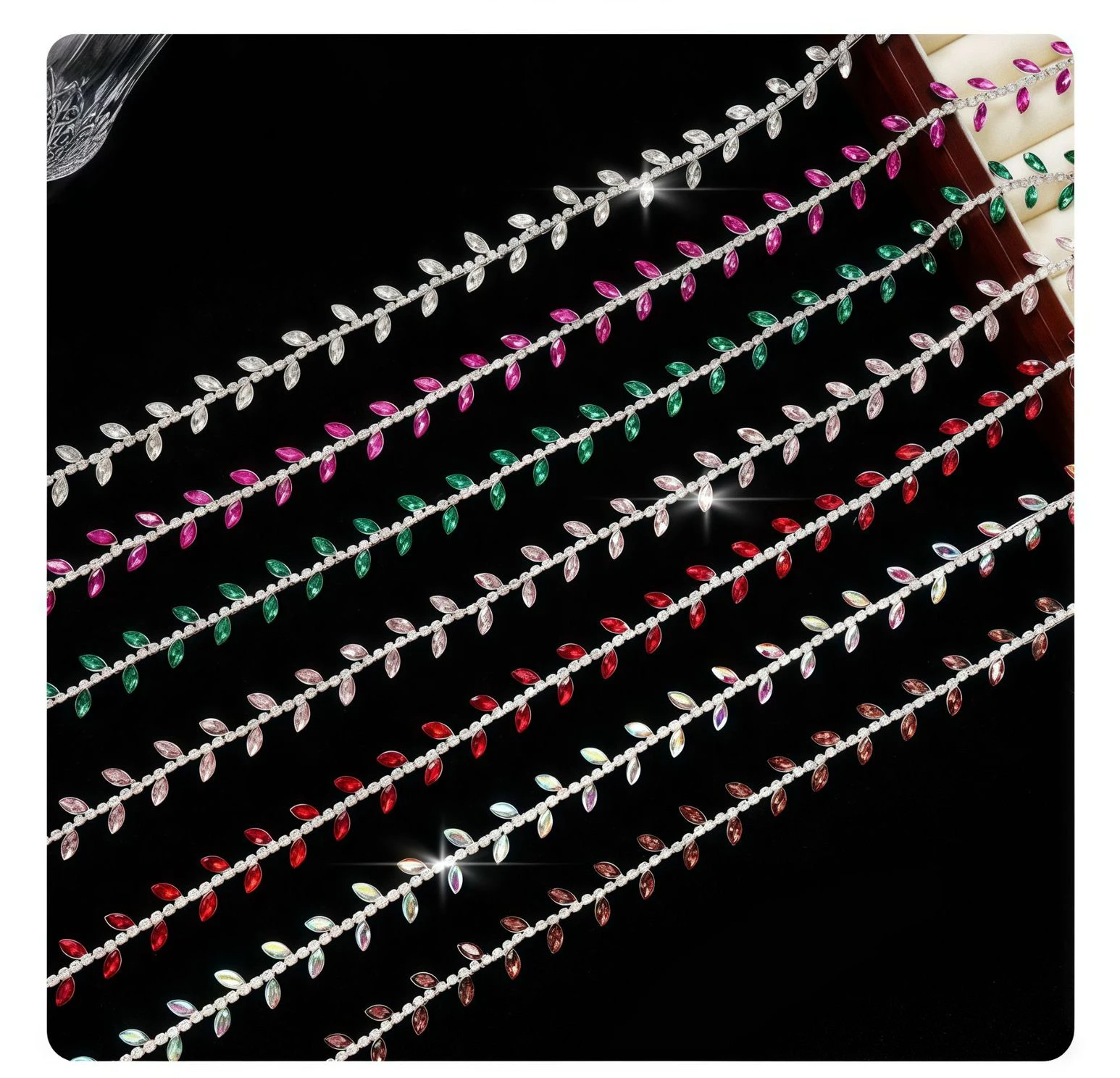 10 Meter Strass-Kette Kristall-Diamant Kleidungszubehör DIY Handwerk Dekoration Blattförmiges Strass-Band Nähzubehör – Detail 1