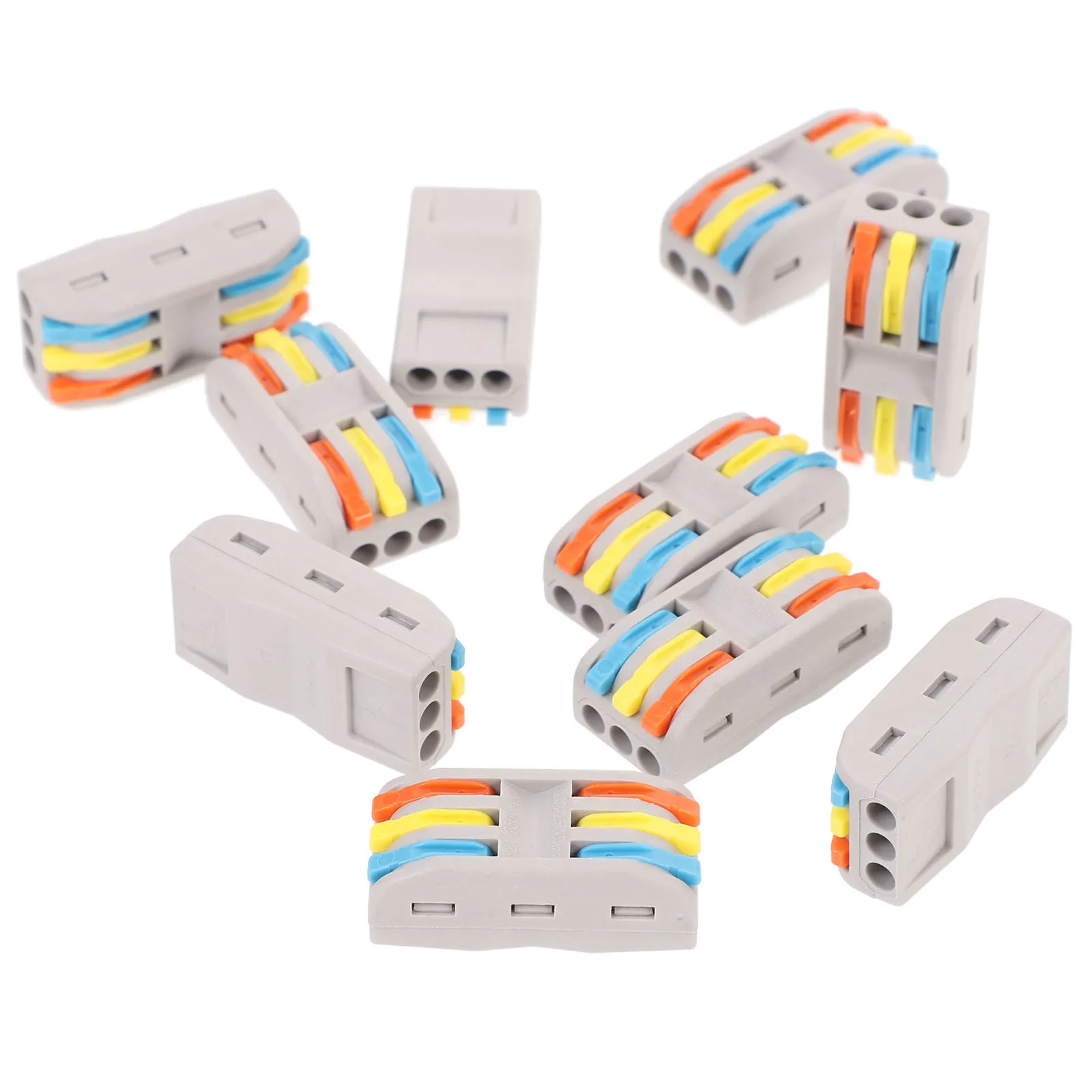 

10Pcs Quick Splice Wire Connectors 3-in 3-Out Electrical Nylon Copper Durable Fast Installation Anti-Flame Insulation