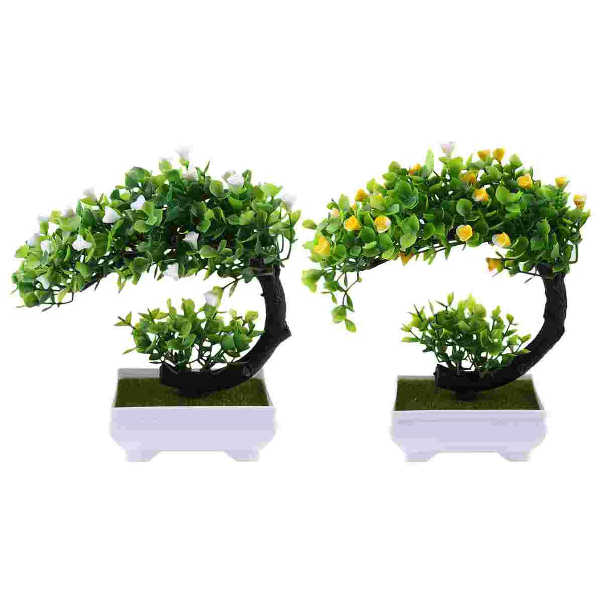 

2pcs Artificial Plants Home Tree Decor Fake Plants Plastic Potted Plant Ornaments (Yellow, White) artificial bonsai