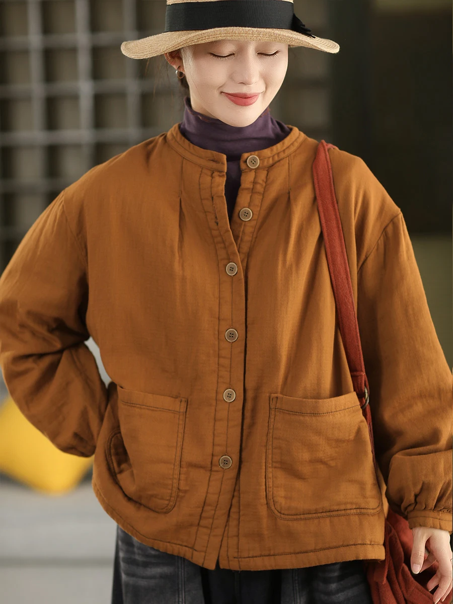 

Утепленное хлопковое пальто для женщин, зимнее, в стиле ретро, из смесового льна, с длинными рукавами и круглым вырезом, с художественным дизайном, на хлопковой подкладке.