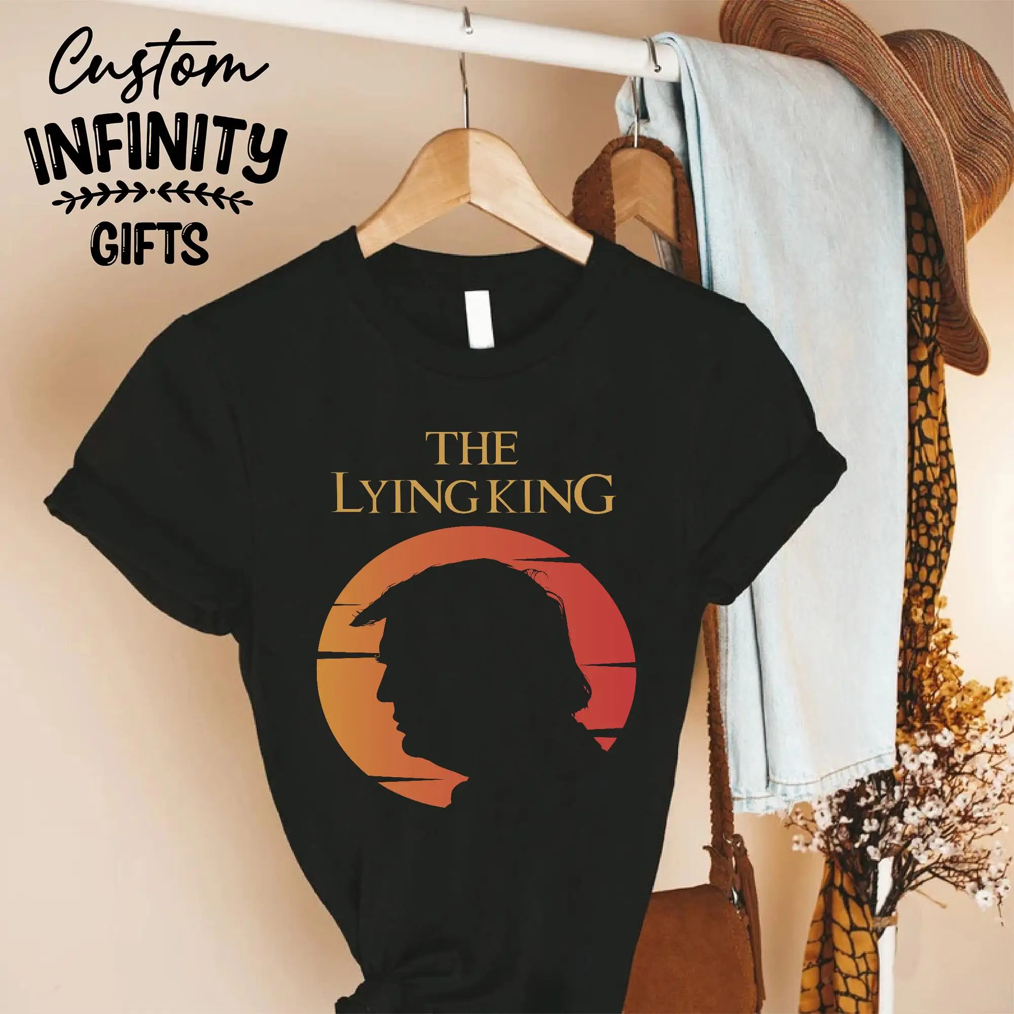 2026 Lying King Shirt Political Satire Retro Sunset Silhouette Gift Comfortable Breathable T-shirt Y2k