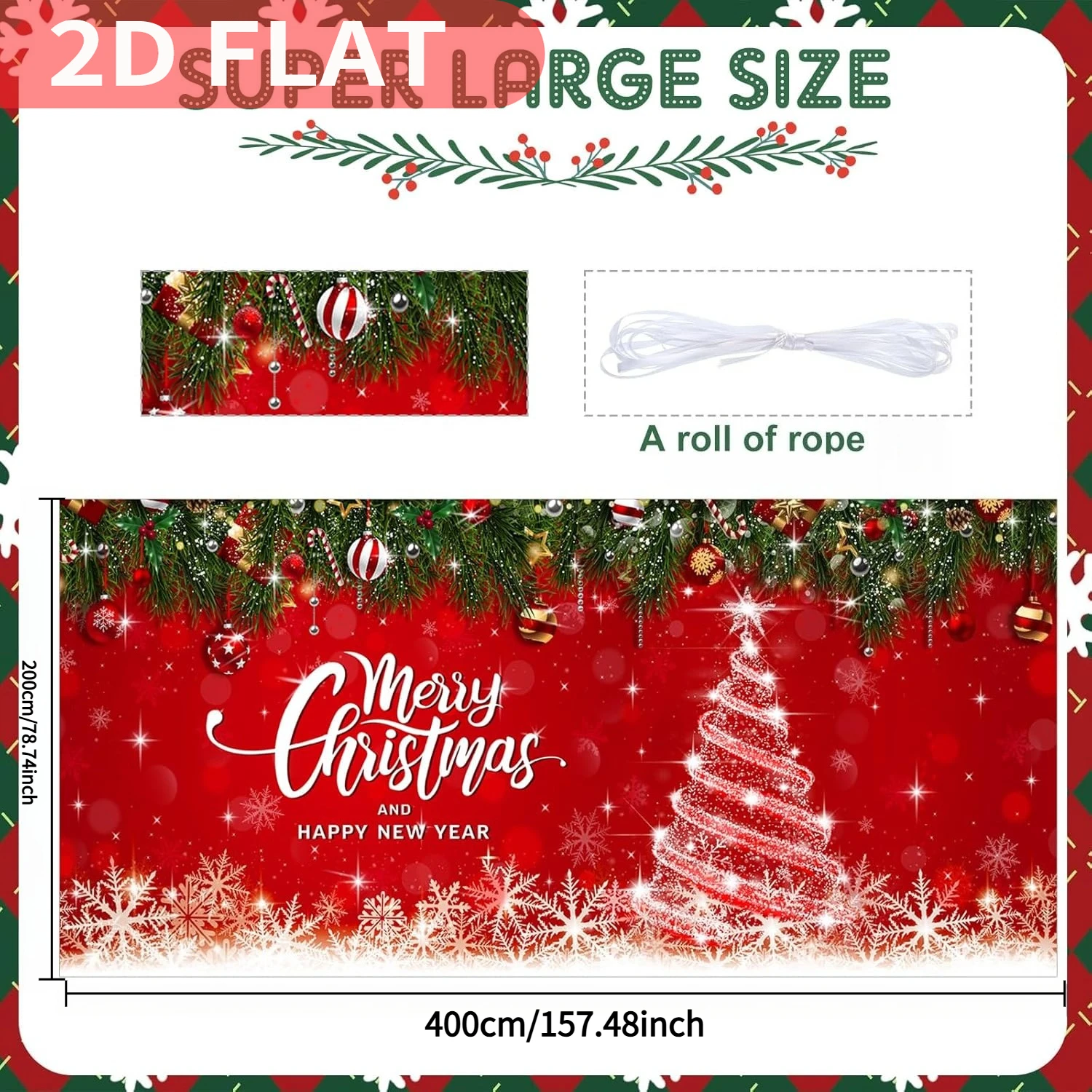 1pc Christmas Garage door decor, 7x13ft Winter Xmas Garage Backdrop Banner, Durable Polyester Indoor/Outdoor Hanging Flag