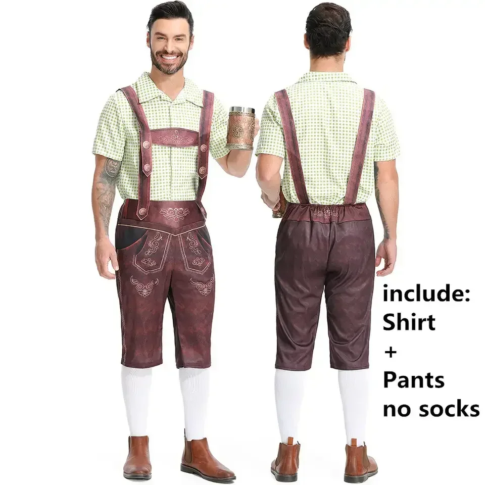 

Мужская мода Lederhosen костюм Октоберфеста баварский немецкий фестиваль пива коричневый зеленый рубашка на подтяжках карнавальный наряд для вечеринки