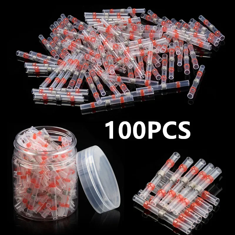 100PCS Heat Shrink Soldering Terminals Insulated Waterproof Butt Connectors Kit Electrical Wire Soldered Sleeve Terminals