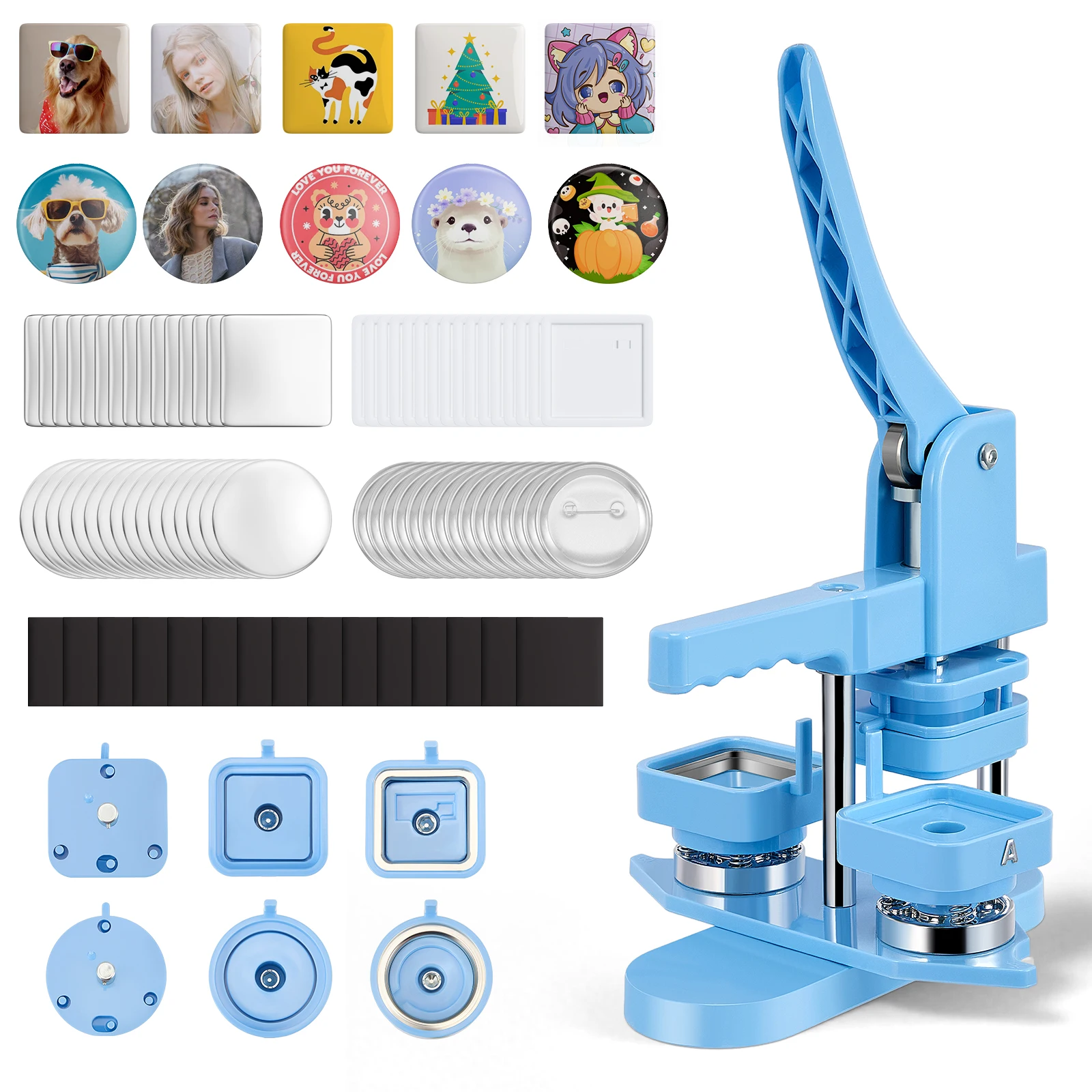 50/58mm carré + rond réfrigérateur Badge bouton fabricant Machine approvisionnement pour bricolage faisant broches boutons réfrigérateur aimant cadeaux maison