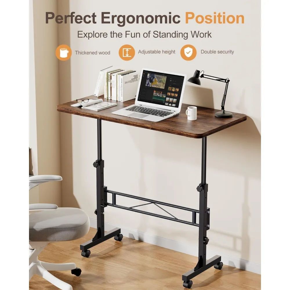 32 Inch  Desk, Small Standing Desks Adjustable Height, Mobile Stand with Wheels,Portable Rolling Desks Small Computer Desk