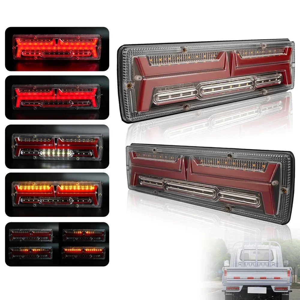 2pcs New Truck Trailer Rear Taillights Big Car Tail Lights 12V 24v Universal Waterproof Led Brake Light Assembly image 2