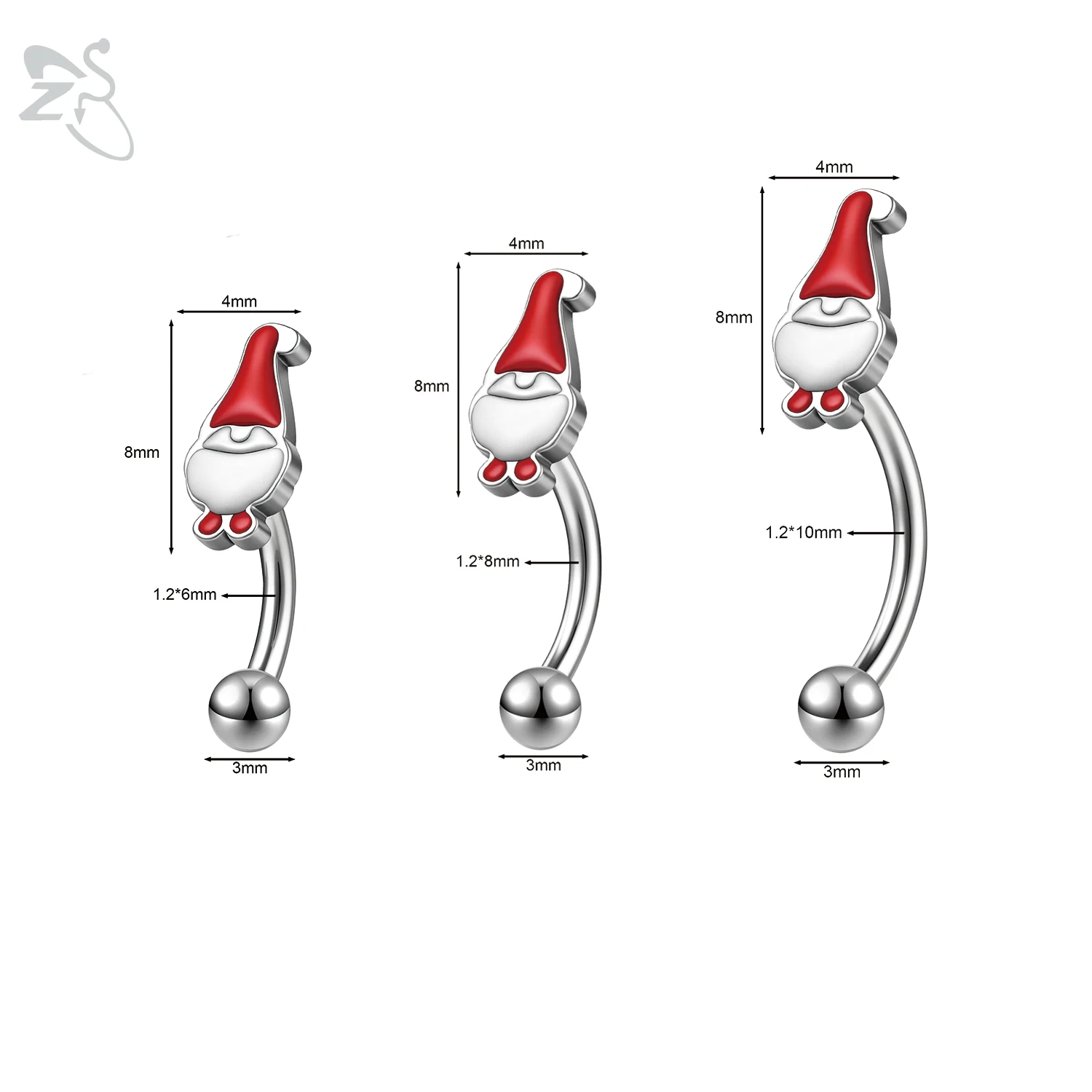ZS 1PC 16G Stainless Steel Eyebrow Ring Candy Cane Bell Skull Bridge Piercing Curved Barbell Cartilage Earring Christmas Jewelry