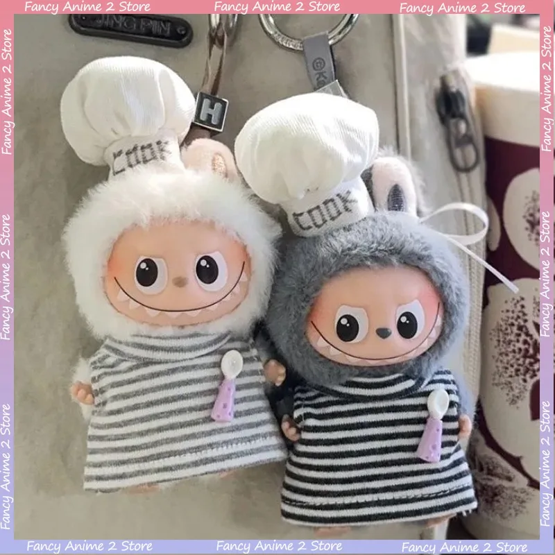 

For Mini Labubu 4.0 Plush Doll Chef Clothes Striped T-shirt Cook Hat Outfit for Love Series Doll DIY Fashion Clothing Accessorie