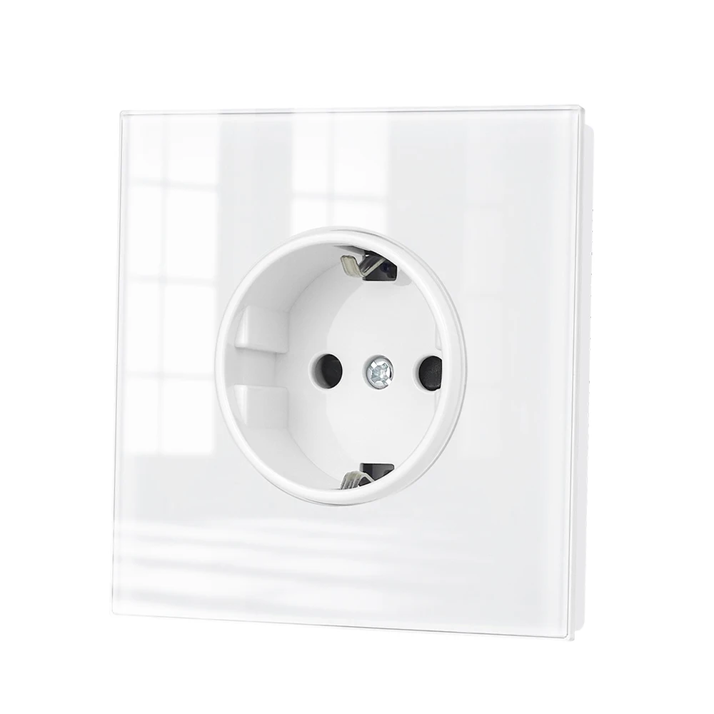 VISWE EU Standard  Power Wall Socket 220V 16A White Full Mirror Tempered Glass Panel Electrical Outlets Home Improvements