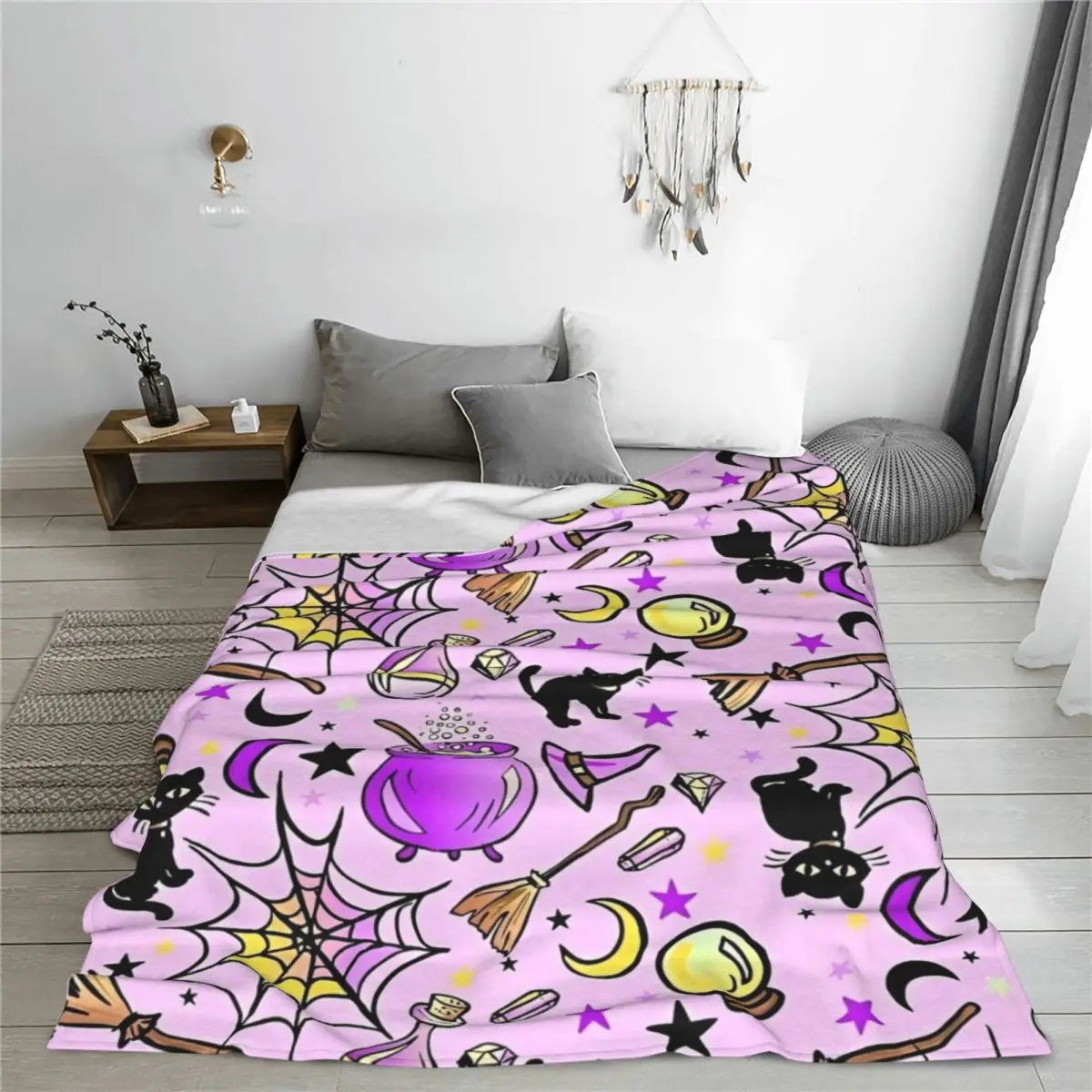 Halloween Witchy Witch Blanket Cover Gothic Ghost Flannel Throw Blankets Bedroom Sofa Decoration Ultra-Soft Warm Bedspreads