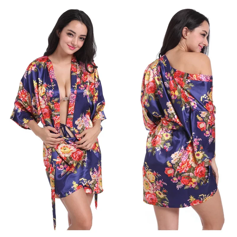 Women Floral Kimono Robe Satin Bridal Dressing Gown Bride Bridesmaid Robes Sleepwear