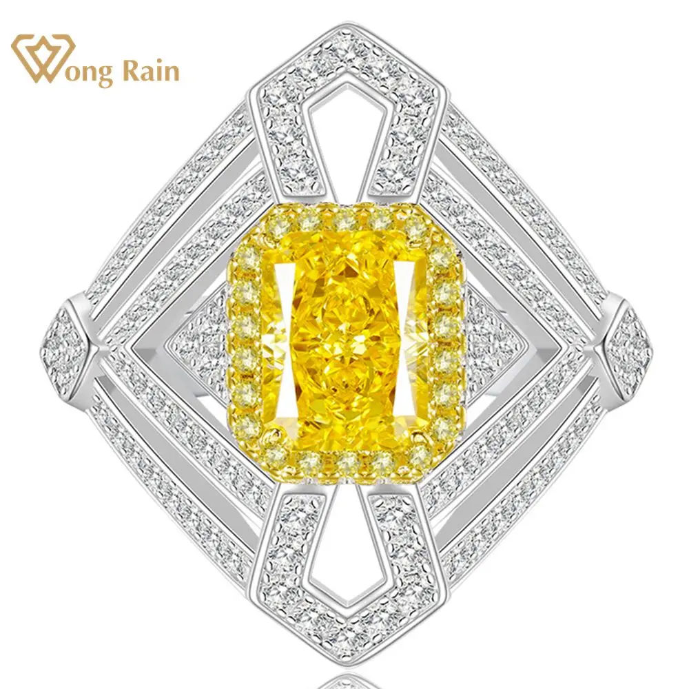 

Wong Rain Luxury 925 Sterling Silver 6*8MM Crushed Ice Cut Citrine Gemstone Wedding Engagement Jewelry Ring Anniversary Gift