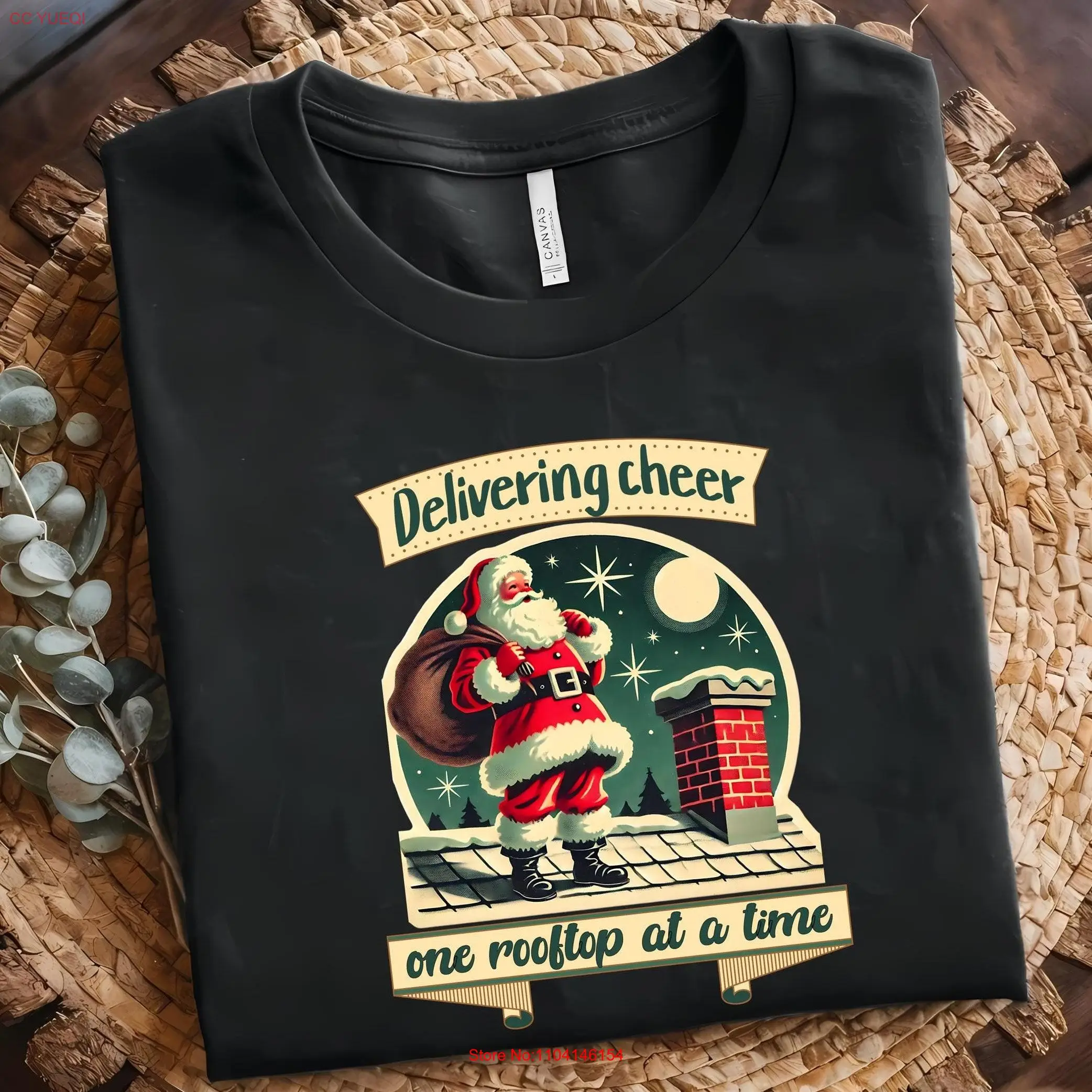 

Ретро Доставка Cheer One Rooftop at a Time Рождественская винтажная праздничная футболка Санта-Клауса для классических любителей праздничная