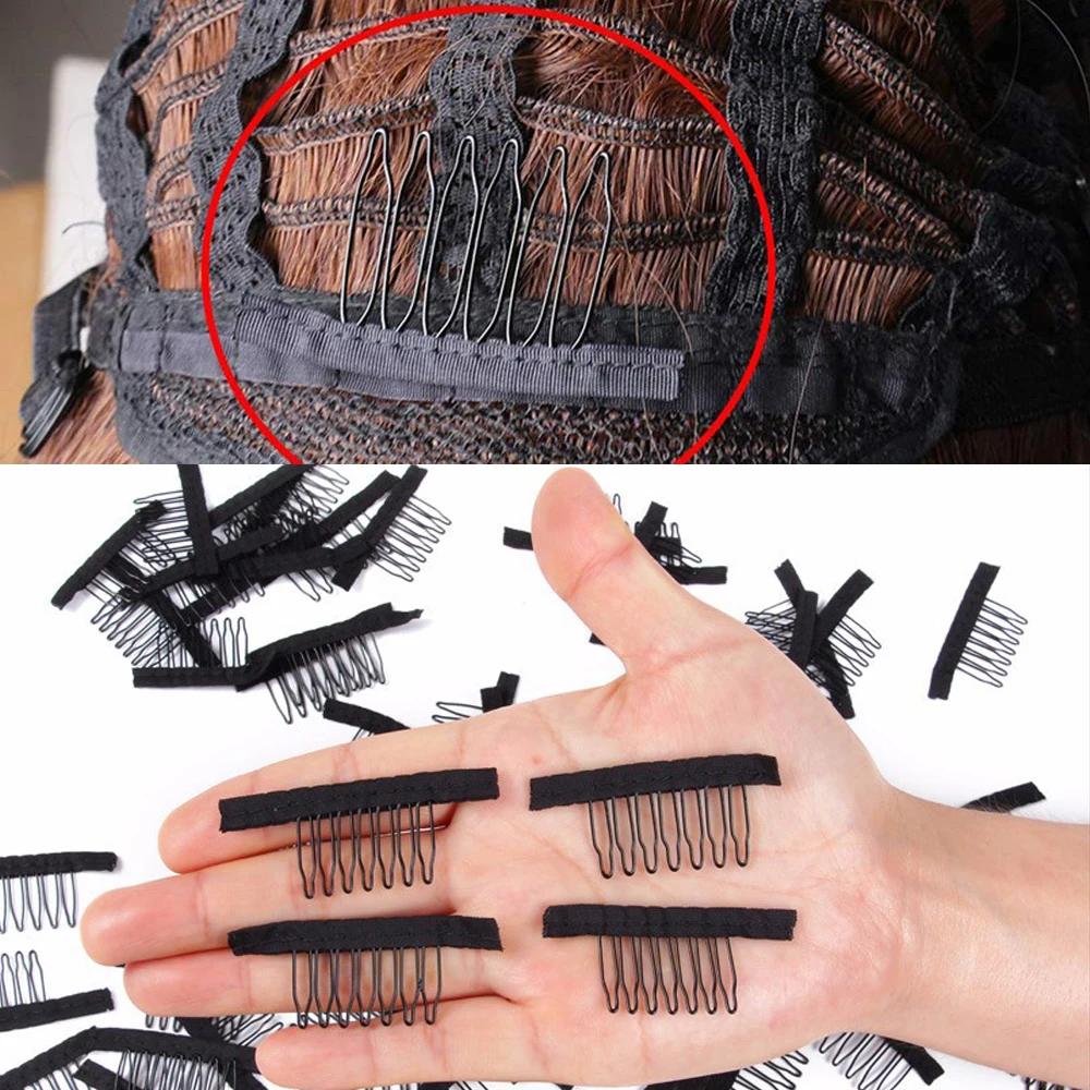 Wig Comb Clips 4 Teeth Hair Extension Clips Stainless Steel Wig Clips Combs Snap Clips With Rubber For Hair Extension