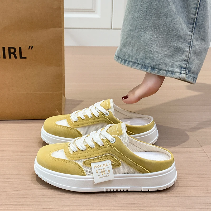 

CRLAYDK/летние женские удобные слипоны, сетчатые тапочки, женские шлепанцы с открытой спиной, прогулочная повседневная обувь на плоской подошве