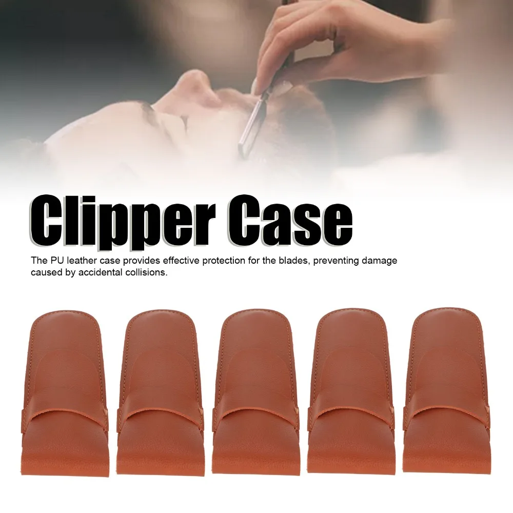5pcs Salon Use PU Leather Clipper Case Brown Exquisite Trimmer Case Durable Comfortable Touch Razor Case Home Use