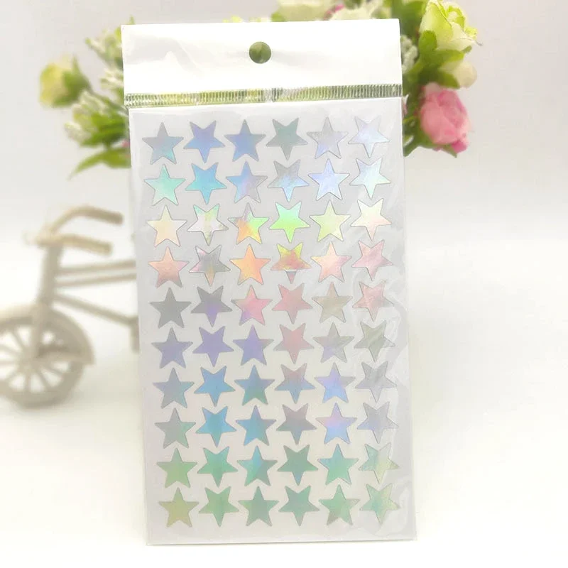 300pcs Laser Reflective Colorful Silver Five Pointed Star Stickers Encourage and Reward Stickers for School Students Gift