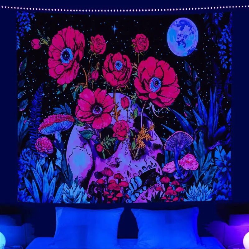 VIKAMA Psychedelic Marine Life Tapestry, Neon Fantasy Ocean Atmosphere Wall Hanging, Bedroom Dormitory Home Decoration