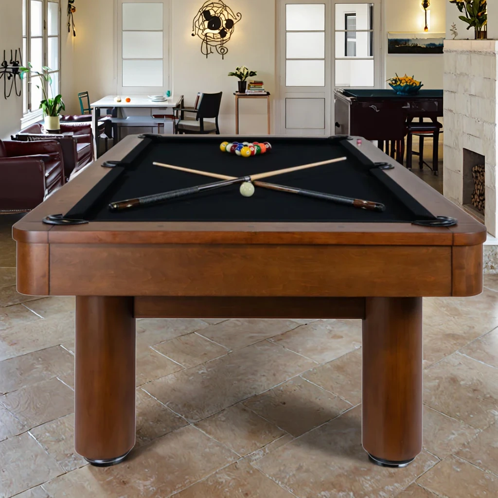 Custom 7ft 8ft 9ft Village Style Sports Game Pool Table with Wood Legs Leather Pockets Durable Tablecloth for Home Use