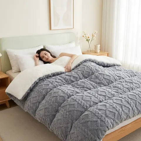 Couverture épaisse en peluche de qualité supérieure, couette chaude pour l'hiver et l'automne, avec rembourrage doux en microfibre 100%, tissu polyester beige clair, idéal pour les chambres à coucher et les chambres d'hôtel (hors taie d'oreiller)