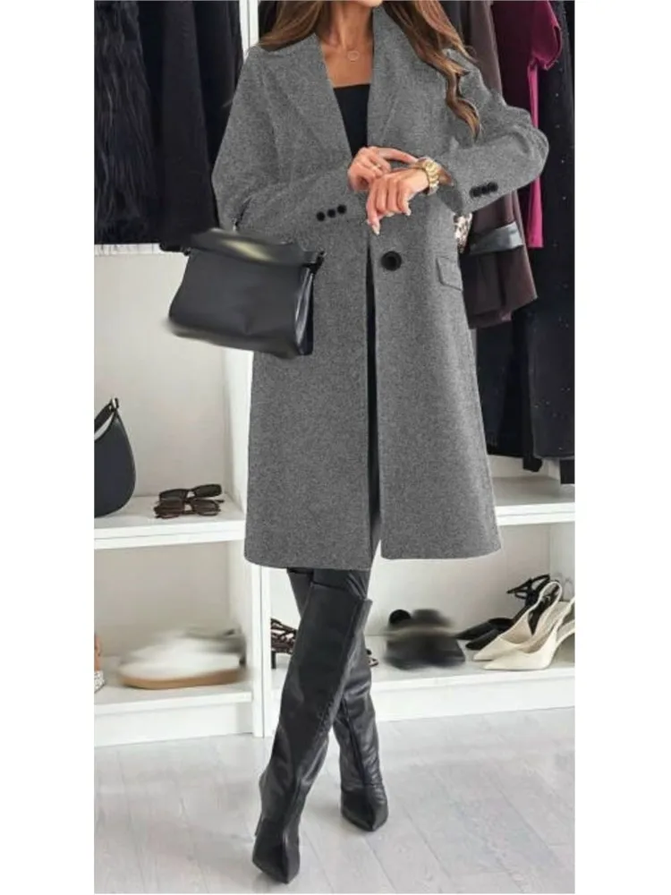 

Fashion Solid Coat For Women Casual Office Long Sleeve Button Pockets Coats Tops Lady Autumn Winter Elegant Women's Clothing New