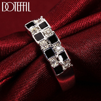 DOTEFFIL 925 Sterling Silver Black Square AAA Zircon Ring For Women Man Fashion Wedding Engagement Party Gift Charm Jewelry