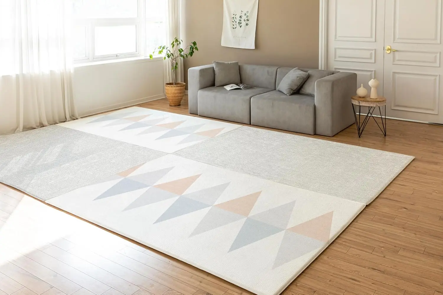 Tela gris, de una pieza, reversible, resistente al agua, grande)