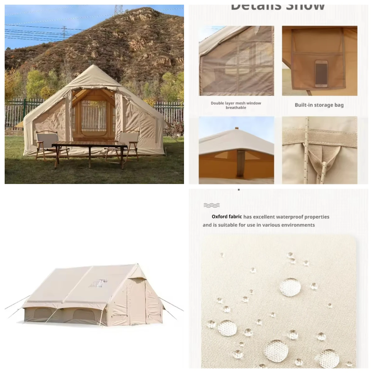 High Quality Inflatable Four-season Camping Tents Extended Type One Bedroom Party & Outdoor Event Tents with Cotton Fabric