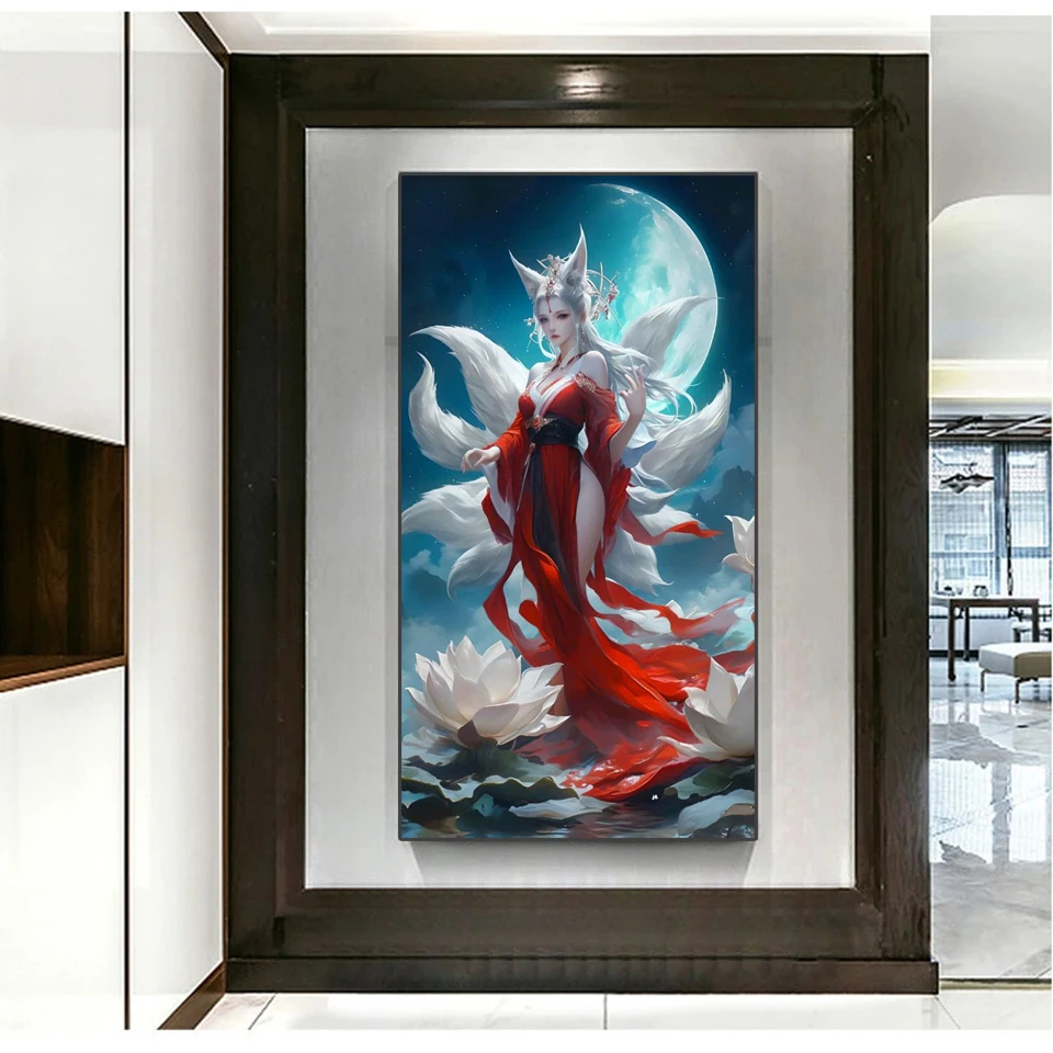 

5D алмазная живопись, новинка, Набор для вышивки крестиком с девять хвостов, лиса, Сказочная мультяшная девушка, полная выкладка, Алмазная мозаика, вышивка, домашний декор