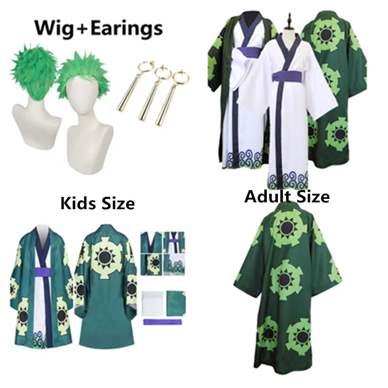 Roronoa Cos Zoro Cosplay Costume pour enfants, Anime Net, Robe Kimono pour enfants, ceinture Everak, tenues d'Halloween, fête de carnaval, trempé