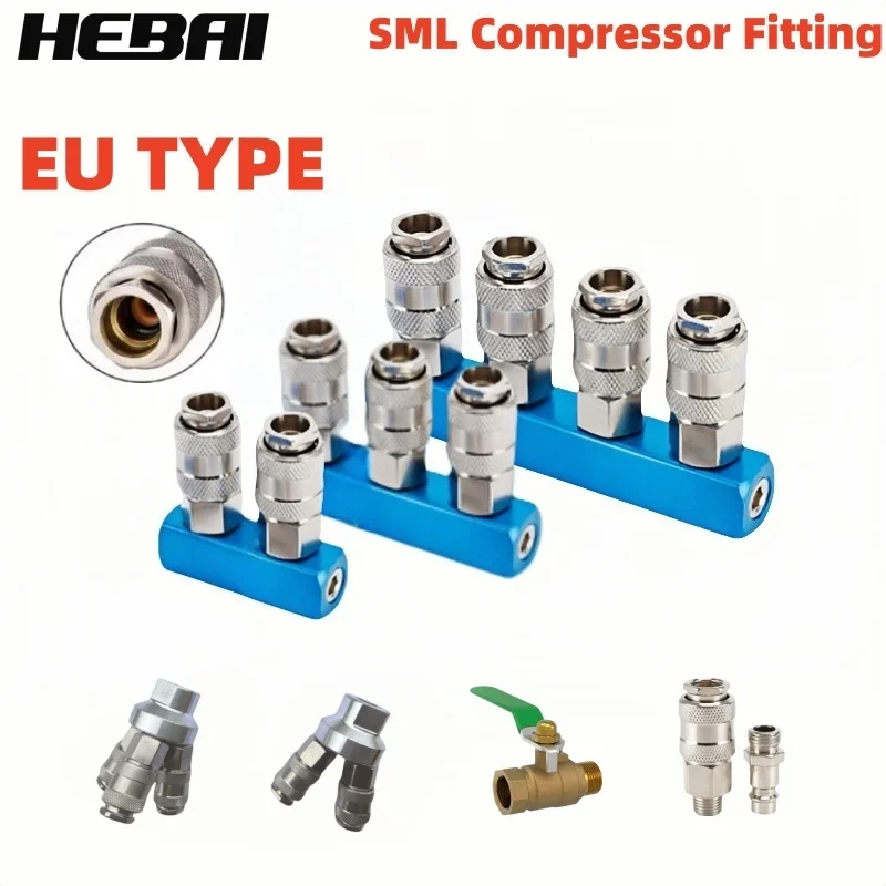 HEBAI EU TYPE SMY SMV SML Round Compressor Pneumatic Fitting Pump Tool Coupler Manifold Multi Splitter Air Gas Distributor