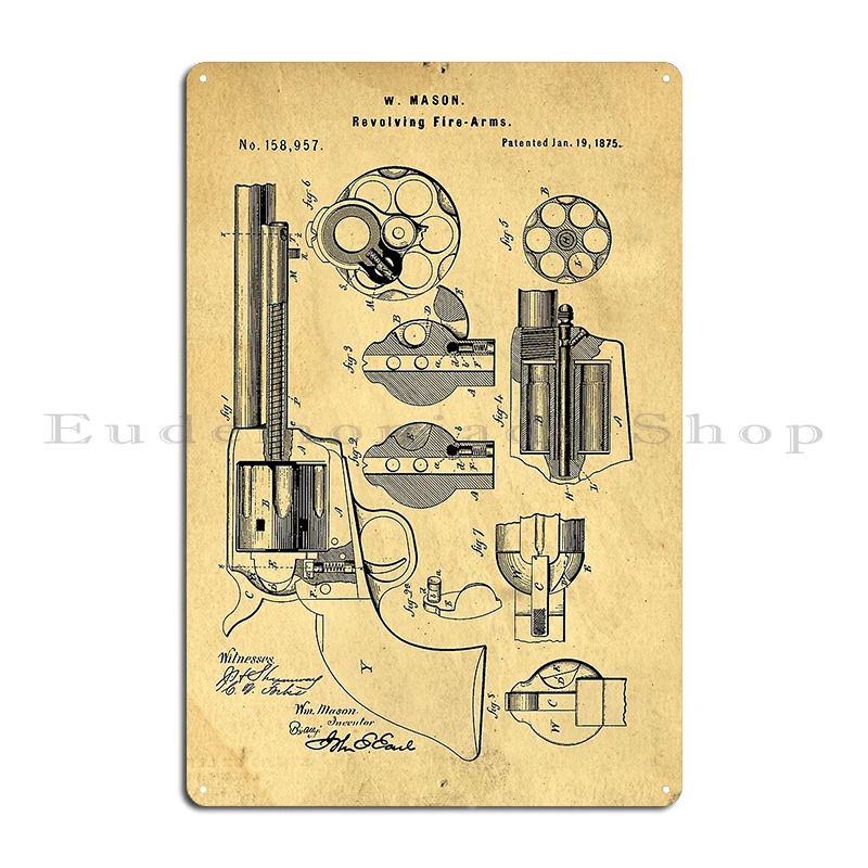 1875 Colt Peacemaker 1850 Samuel Colt Revolver Patent Drawing Metal Decoration Printing Pub Garage Club Tin Sign Posters