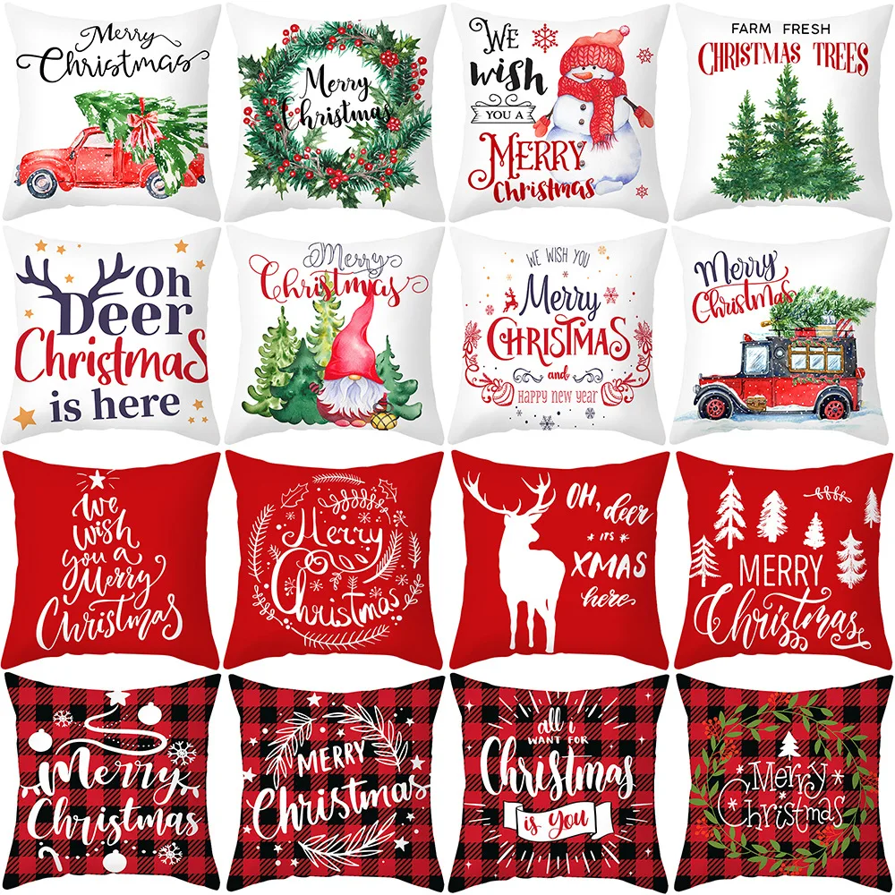 Christmas letter with red grid pattern Digital printing short plush pillow covers for car sofa office cushion cover home goods