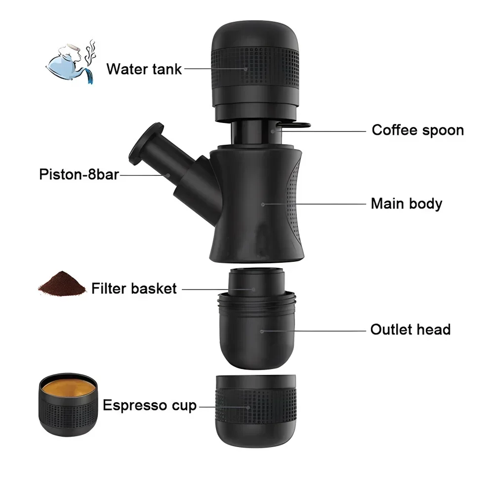 Mini máquina de café a presión portátil de mano, máquina de café Espresso a presión para oficina, hogar, oficina, viajes al aire libre