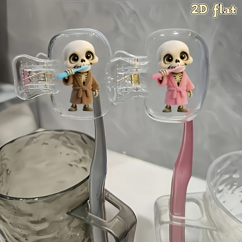 2pcs Funny Skull Portable Toothbrush Head Cover, Storage Box Toothbrush Protective Cover Holder Halloween Party Souvenirs Gifts