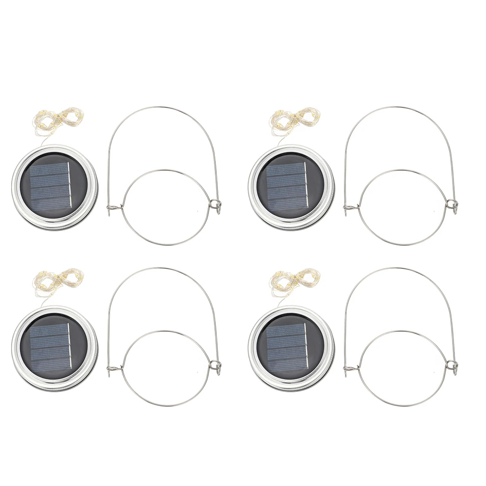 

4 Sets 20LED Solar Jar String Lights Lids Warm Patio Jar String Light Lids White Aluminum Patio Garden Festival Lighting