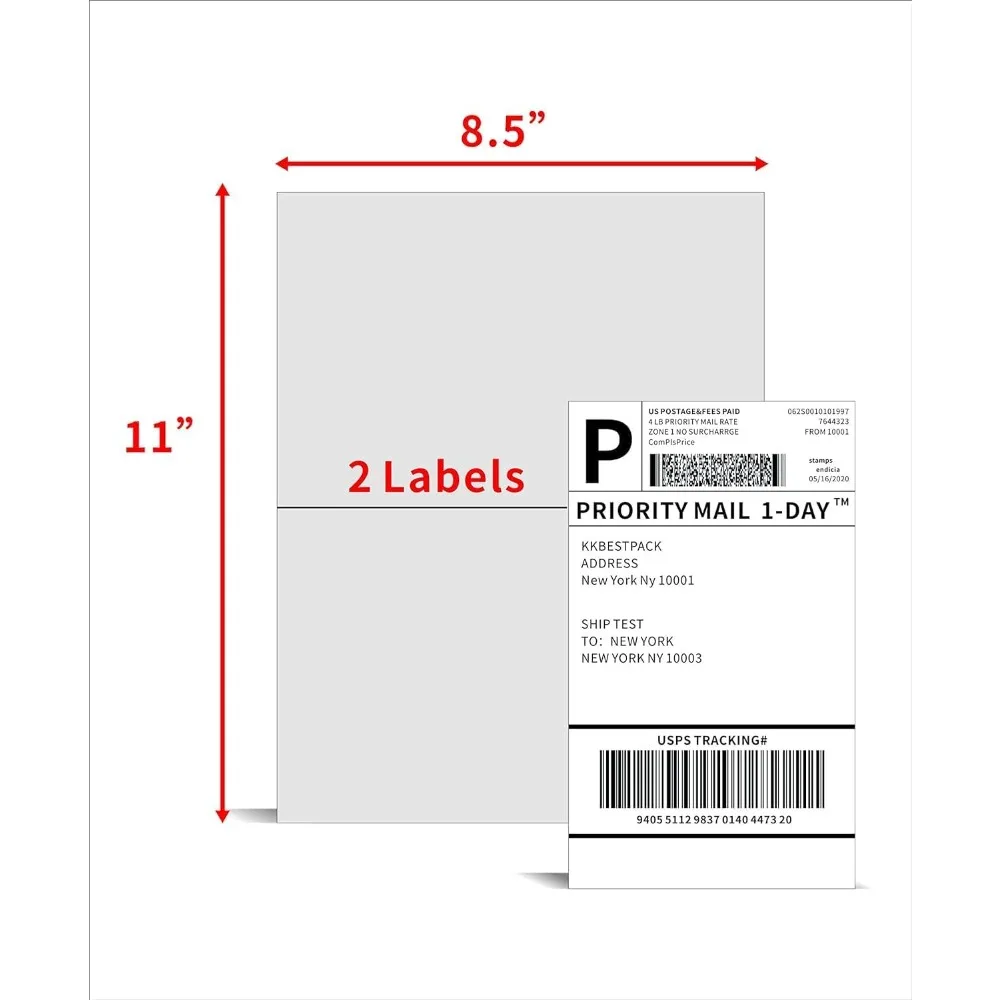 Half Sheet Shipping Labels for Laser & Inkjet Printers - 2 Per Page, Self-Adhesive, White 8.5x5.5 (50 Labels)