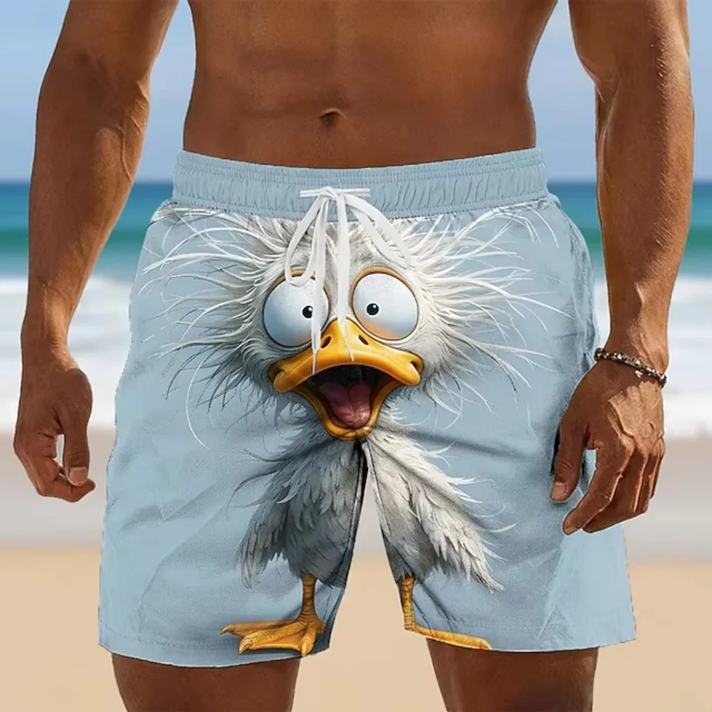 Funny Animal Duck 3D Printed Beach Shorts for Outdoor Sports Quick-Relaxing Elastic Waist Sports Shorts Adult Kids Shorts